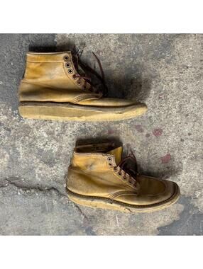 Vintage 60s 70s Vulcan Tan Leather Boots Moc Toe Gorpcore 5.5